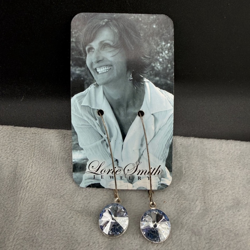 Pierced Dangle Drop Rhinestone Silver Tone Lori Smith‎ Earrings